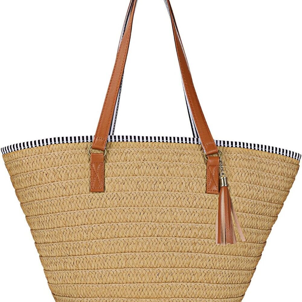 Womens Straw Shoulder Bag Beach Tote Handbag Purse Large Summer
